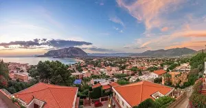 Palermo, Sicily, Italy in the Mondello borough from above at dawn