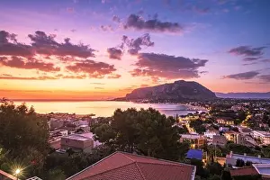 Palermo, Sicily, Italy in the Mondello borough from above at dusk