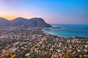Palermo, Sicily, Italy in the Mondello borough from above at dusk