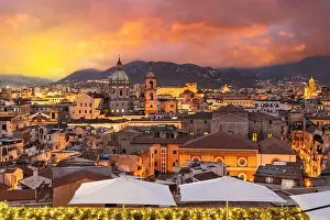 Palermo, Sicily town skyline with landmark towers at dusk