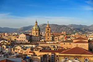 Palermo, Sicily town skyline with landmark towers in the morning