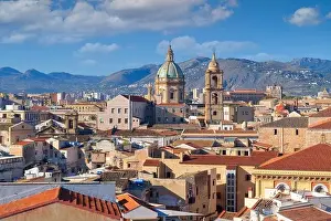 Palermo, Sicily town skyline with landmark towers in the morning