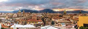 Palermo, Sicily town skyline panorama with landmark towers at dusk