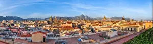 Palermo, Sicily town skyline panorama with landmark towers in the morning