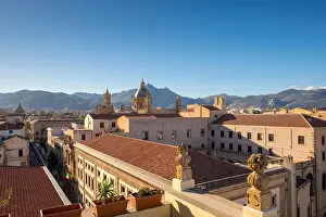 Skylines Prints: Palermo skyline, Sicily, Italy, Europe with the mountains behind