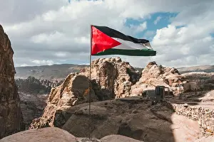 Textile Prints: Palestine Flag on the top of mountain in Palestine