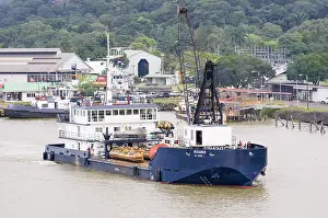 Water Transportation Prints: Panama Panama Canal Work boat Oceanus in the Panama Canal with lifting crane