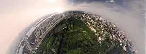 Panorama of 180 degrees of the National Botanical Garden in Kiev. Aerial view