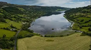 Glencar Prints: Panorama aerial landscape view of Glencar Lough in western Ireland