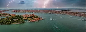 Panorama aerial photo of San Giorgio Maggiore island in Venice
