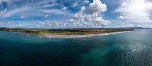 Shore Break Prints: A panorama aerial view of the endless golden sand beach in Ballybunion on the west coast of Ireland