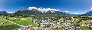Northern Limestone Alps Prints: Panorama aerial view of mieming mountain range in Obermieming valley in Tyrol Austria