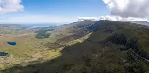 Dingle Prints: A panorama aerial view of the Mountains of the Central Dingle Peninsula and Connor Pass in County Kerry of Ireland