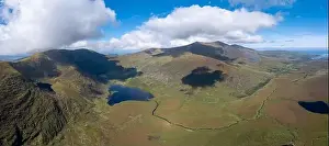 Dingle Prints: A panorama aerial view of the Mountains of the Central Dingle Peninsula and Connor Pass in County Kerry of Ireland