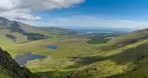 Mountain Pass Prints: A panorama aerial view of the Mountains of the Central Dingle Peninsula in County Kerry of Ireland