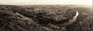 Toledo Prints: Panorama aerial view of Toledo city skyline with historical buildings in Spain