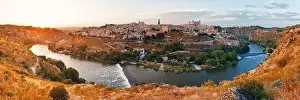 Panorama aerial view of Toledo city skyline with historical buildings in Spain