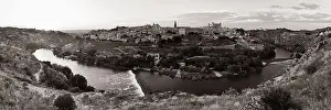 Toledo Prints: Panorama aerial view of Toledo city skyline with historical buildings in Spain