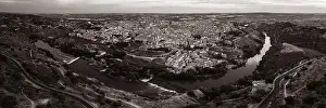 Panorama aerial view of Toledo city skyline with historical buildings in Spain