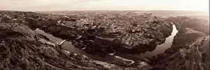 Toledo Prints: Panorama aerial view of Toledo city skyline with historical buildings in Spain