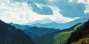 Landscape Prints: Panorama of beauty mountains range in Caucasus mountains, Georgia