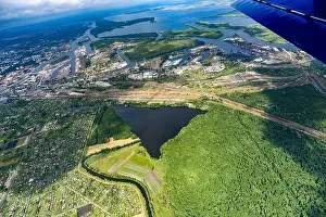 Water Transportation Prints: Panorama of the city from a bird's eye view. Panorama of Szczecin city view from above