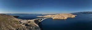 Mainland Prints: Panorama of croatian Paski most bridge connecting mainland with island Pag in Dalmatia
