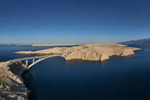 Panorama of croatian Paski most bridge connecting mainland with island Pag in Dalmatia
