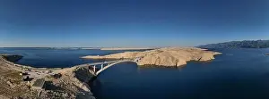 Mainland Prints: Panorama of croatian Paski most bridge connecting mainland with island Pag in Dalmatia