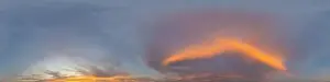 Panorama of a dark blue sunset sky with pink Cumulus clouds