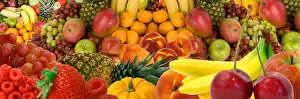 Strawberries Prints: This is a panorama display of various fruits