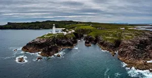 Panorama drone landscape view of Fanad Head Lighthouse and Peninsula on the northern coast of Ireland
