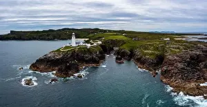 Panorama drone landscape view of Fanad Head Lighthouse and Peninsula on the northern coast of Ireland