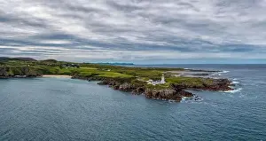 Panorama drone landscape view of Fanad Head Lighthouse and Peninsula on the northern coast of Ireland
