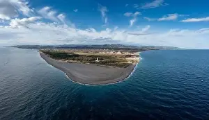 Panorama drone landscape view of Punta Alice beach and lighthouse in Calabria