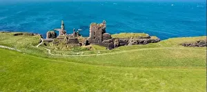 Wick Prints: Panorama drone view of the Caithness coast and the ruins of the historic Castle Sinclair Girnigoe