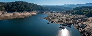 Ghost Town Prints: A panorama drone view of the ghost town of Aceredo in the Alto Lindoso reservoir
