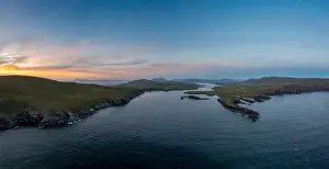 Iveragh Peninsula Prints: panorama drone view of the Iveragh Peninsula with Valentia Island and Portmagee at sunset