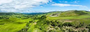 Staycation Prints: Panorama of Farms and Fields over Yorkshire Dales National Park from a dron