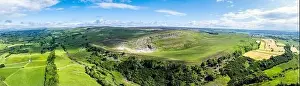 Panorama of Farms and Fields over Yorkshire Dales National Park from a dron, North Yorkshire, England