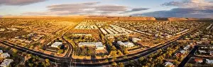 Street House Prints: Panorama of homes in Green Valley Arizona during bright sunrise