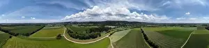 Countryside Park Prints: Panorama landscape from the air in the Bavarian Danube area with cloudy summer sky