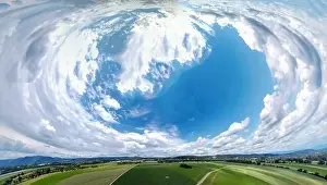 Countryside Park Prints: Panorama landscape from the air in the Bavarian Danube area with cloudy summer sky