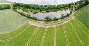 Danube River Prints: Panorama landscape from the air in the Bavarian Danube area with cloudy summer sky