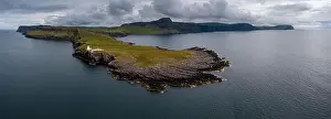 Skye Prints: A panorama landscape view of the Neist Point Lighthouse and the Minch on the western coast of Isle of Skye