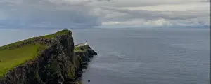 Skye Prints: Panorama landscape view of the Neist Point Lighthouse and the Minch on the western coast of Isle of Skye