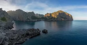 Mediterranenan Sea Prints: A panorama landscape view of the rugged and mountainous coastline at Sa Calobra in northern Mallorca
