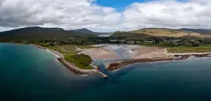 County Mayo Prints: A panorama landscape of the village and harbor of Mulranny in County Mayo of western Ireland