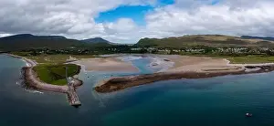 County Mayo Prints: A panorama landscape of the village and harbor of Mulranny in County Mayo of western Ireland
