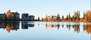Panorama of mountain lake Strbske pleso (Strbske lake) in autumn time. High Tatras national park, Slovakia